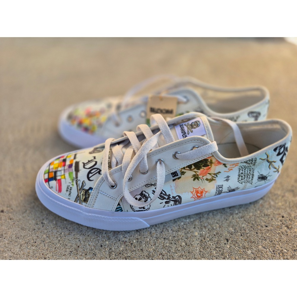 Nwt DC Shoes Mens 11.5 Manual TX SE Skulls Roses White Skate Sneakers ADYS300678